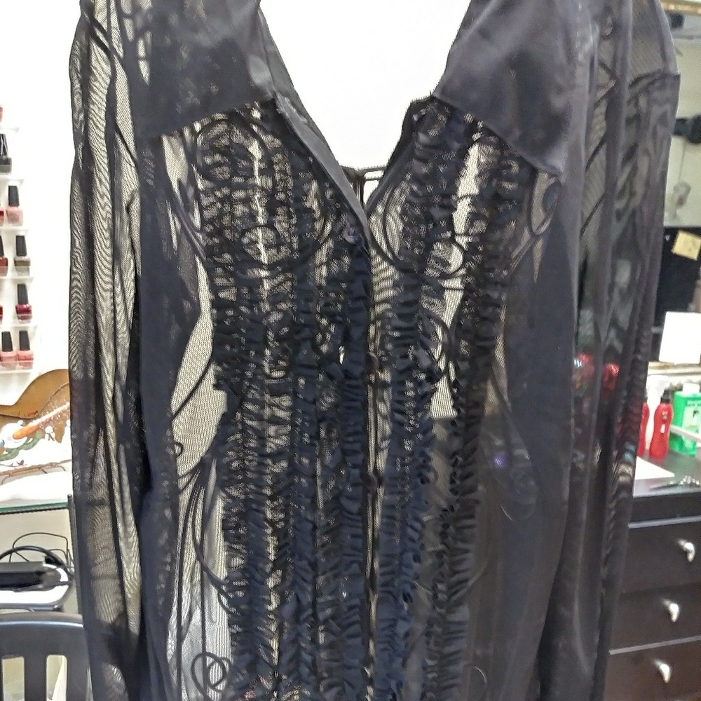 CAMI Black sheer button shirt.